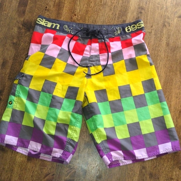 69 Slam Boardshorts Mens Size 34 Swim Trunks Shorts Vintage Y2K - Picture 1 of 5
